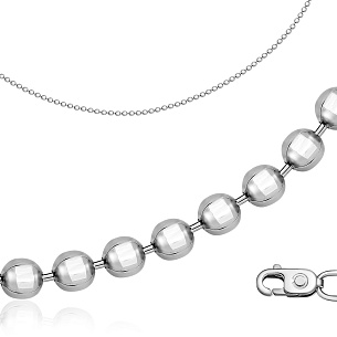 Цепь автомат из белого золота, плетение перлина из шариков