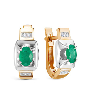 Серьги с английским замком из красного золота с изумрудом