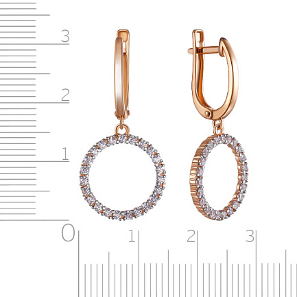 Серьги с английским замком из красного золота с фианитом