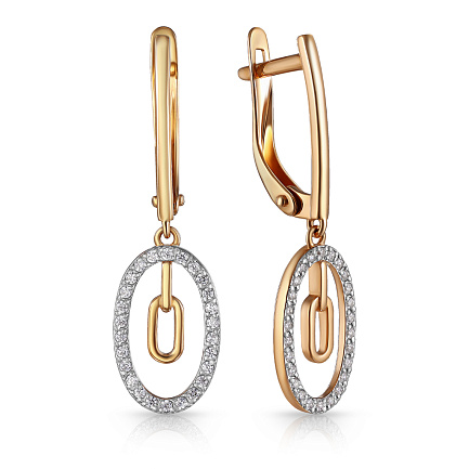 Серьги с английским замком из красного золота с фианитом