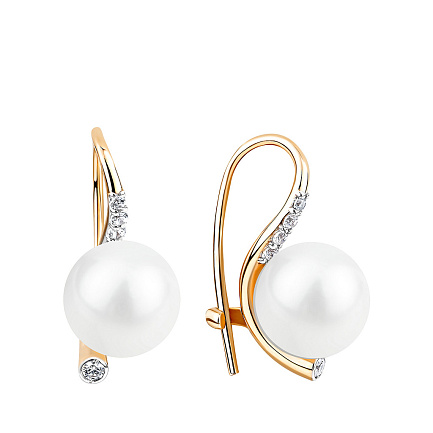 Серьги с французским замком из красного золота с жемчугом