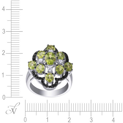 Кольцо из белого золота с бриллиантами, перидотами