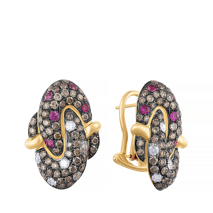 Серьги из желтого золота с бриллиантами, сапфирами