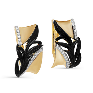 Серьги с английским замком из желтого золота с бриллиантами