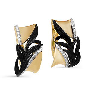 Серьги с английским замком из желтого золота с бриллиантом