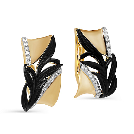 Серьги с английским замком из желтого золота с бриллиантами