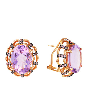 Серьги из красного золота с аметистами, сапфирами