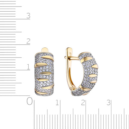 Серьги с английским замком из желтого золота с фианитом