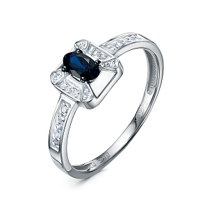 Кольцо из белого золота с бриллиантами и сапфиром