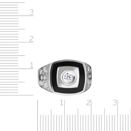 Печатка из белого золота с ониксом, фианитом