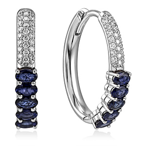 Серьги из белого золота с бриллиантами, сапфиром