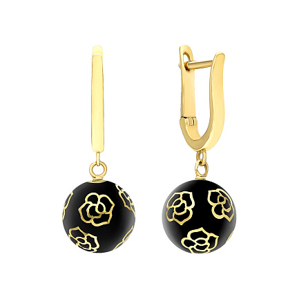 Серьги с английским замком из желтого золота с эмалью