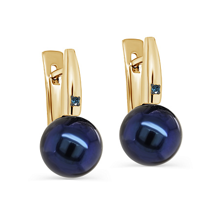 Серьги с английским замком из желтого золота с бриллиантами