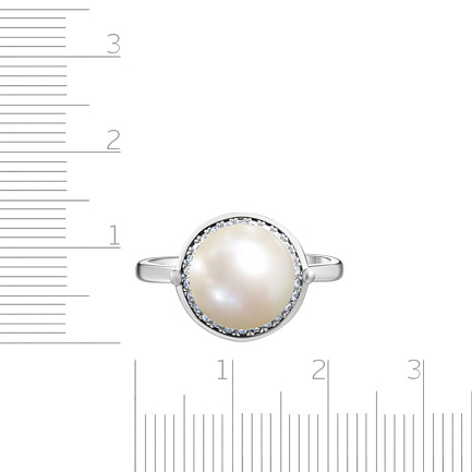 Кольцо из серебра с жемчугом, фианитом