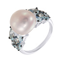 Кольцо из серебра с жемчугом, фианитом