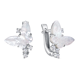 Серьги с английским замком из серебра с перламутром