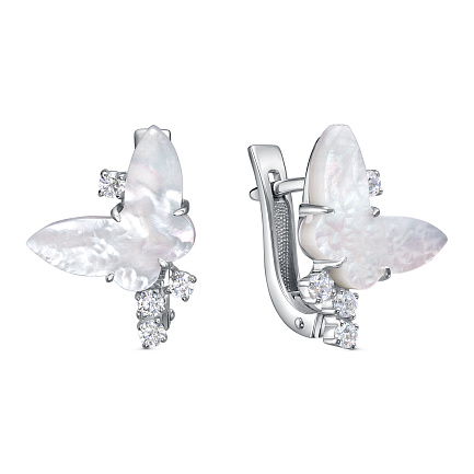 Серьги с английским замком из серебра с перламутром