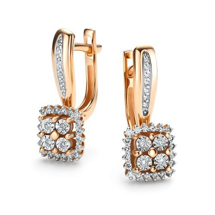 Серьги с английским замком из красного золота с бриллиантами