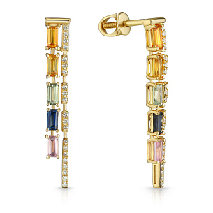 Пусеты из желтого золота с сапфирами и бриллиантами