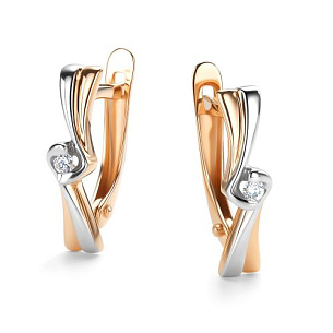 Серьги с английским замком из красного золота с бриллиантом