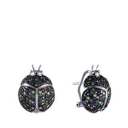 Серьги из белого золота с бриллиантами, сапфирами