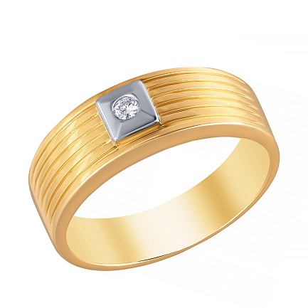 Кольцо обручальное из комбинированного золота с бриллиантом
