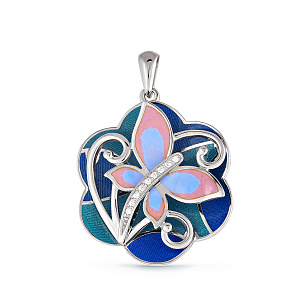 Подвеска из серебра с фианитами, эмалью