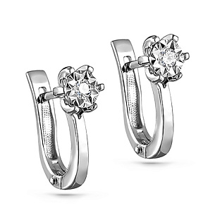 Серьги с английским замком из белого золота с бриллиантами