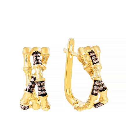 Серьги с английским замком из желтого золота с бриллиантами