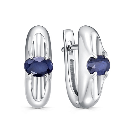 Серьги с английским замком из серебра с сапфирами