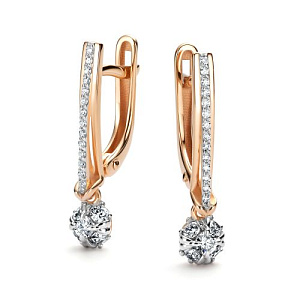 Серьги с английским замком из красного золота с бриллиантами