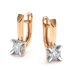 Серьги с английским замком из красного золота с бриллиантом