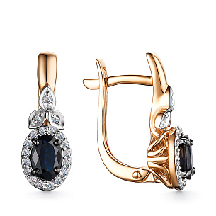 Серьги с английским замком из красного золота с сапфирами