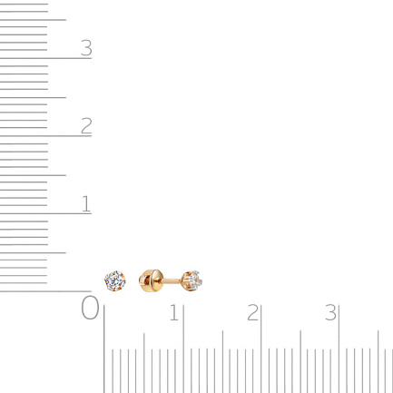 Пусеты из красного золота с фианитом