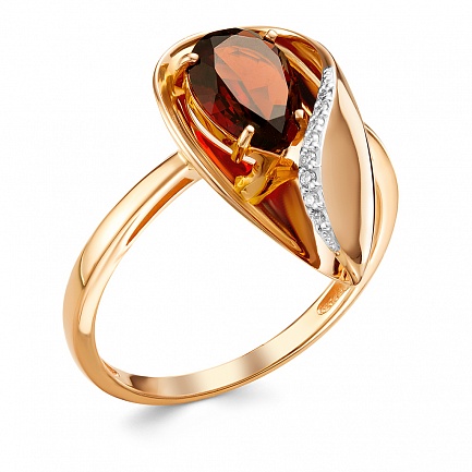 Кольцо из красного золота с бриллиантами, гранатом