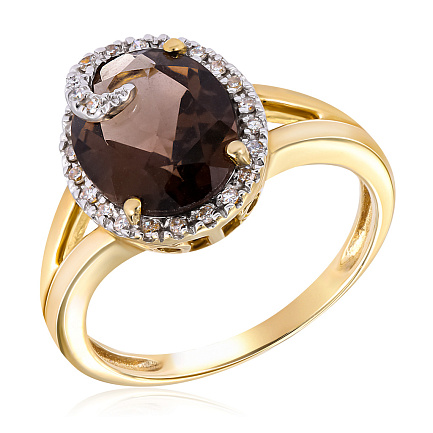 Кольцо из желтого золота с бриллиантами, раухтопазом