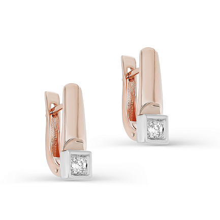 Серьги с английским замком из красного золота с бриллиантами