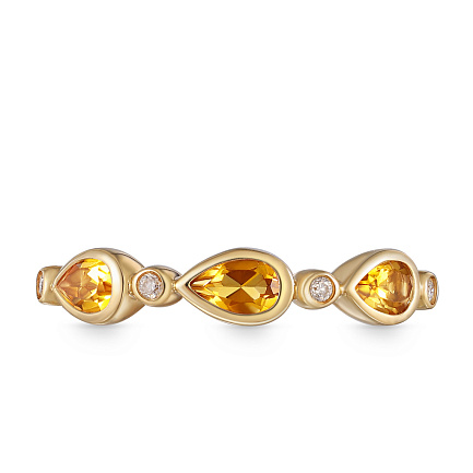 Кольцо из желтого золота с бриллиантами, цитрином