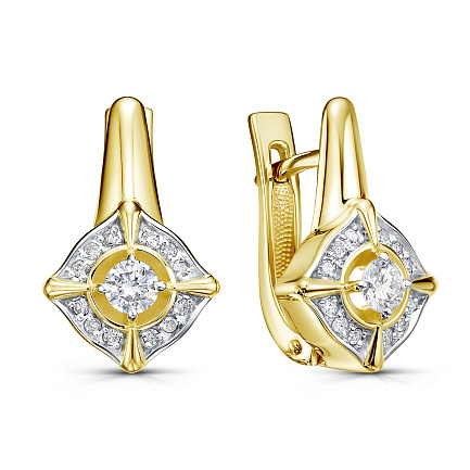 Серьги с английским замком из желтого золота с бриллиантами