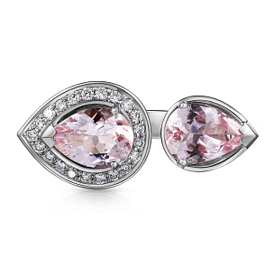 Кольцо из белого золота с морганитом, бриллиантами