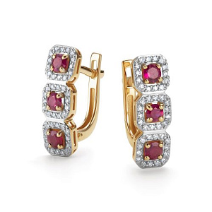 Серьги с английским замком из желтого золота с бриллиантами