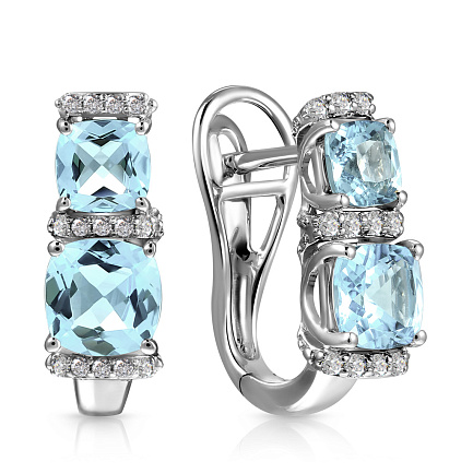 Серьги с английским замком из белого золота с бриллиантами