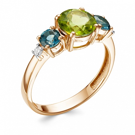 Кольцо из комбинированного золота с бриллиантами, топазами