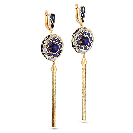 Серьги с английским замком из желтого золота с бриллиантами