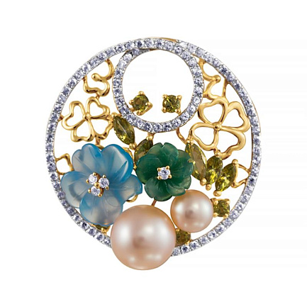 Подвеска из желтого золота с бриллиантами, жемчугом