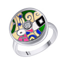 Кольцо из серебра с фианитом, эмалью