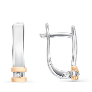 Серьги с английским замком из серебра с бриллиантом