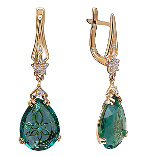 Серьги с английским замком из красного золота с фианитом