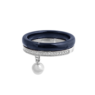 Серебряное кольцо с керамикой, фианитом