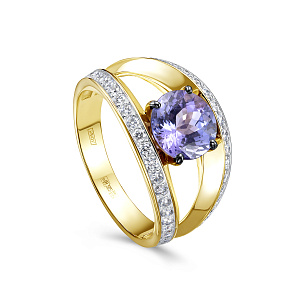 Кольцо из желтого золота с танзанитом